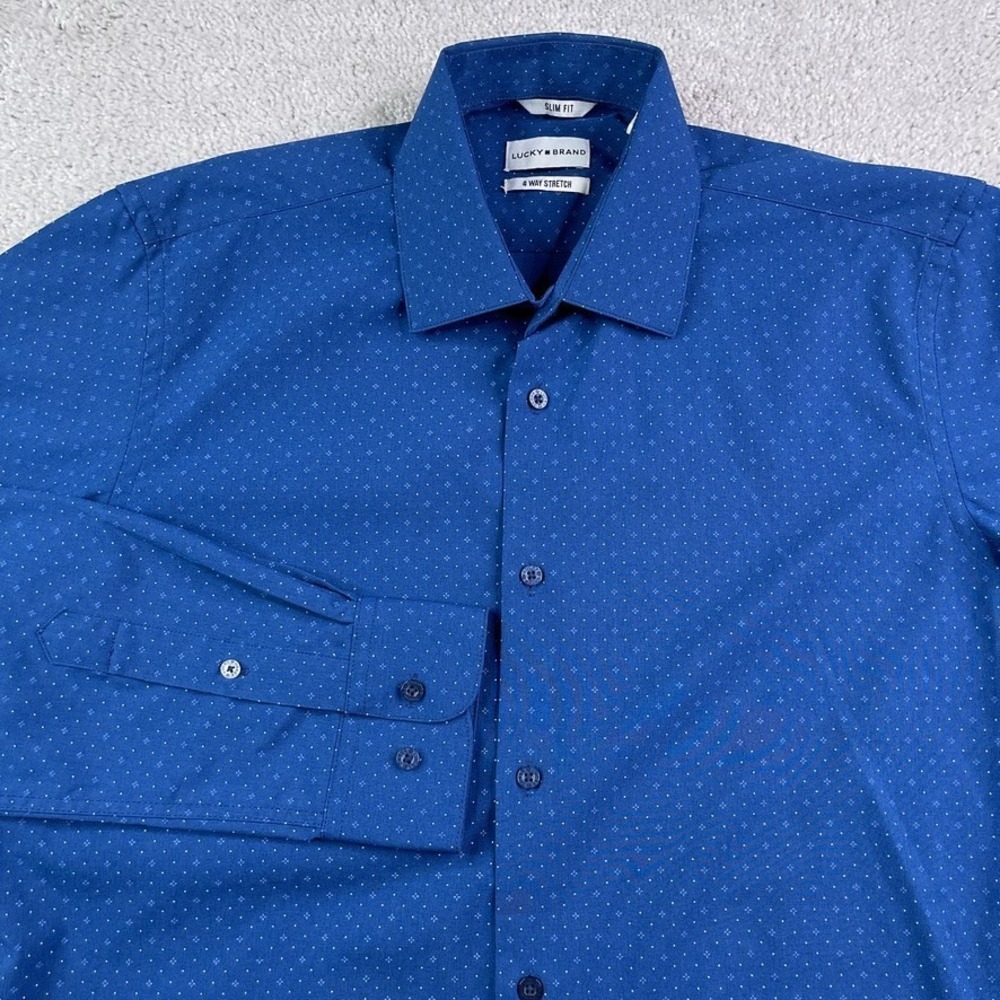 Lucky Brand‎ Shirt Mens Medium Blue Slim Fit Performance 4-Way Stretch Button Up